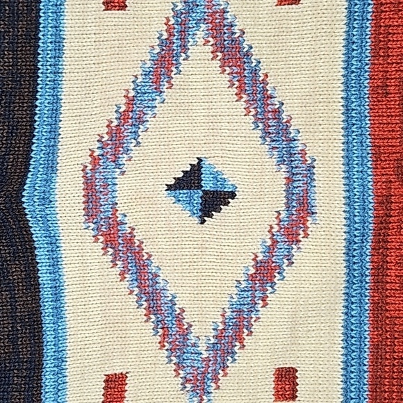 Vintage 70s JCPenny Rust & Brown V Neck Southwest Aztec Knit Pullover Sweater - Picture 11 of 16